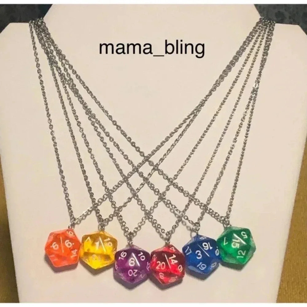 Orange 20 Sided Die D&D Dungeons and Dragons Stainless Steel Necklace - Picture 4 of 4